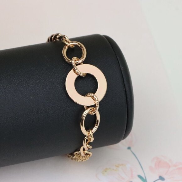 "Trendy Rose Gold Link Bracelet with Open Circle Accent, XPBL1152 - Picture 9 of 12
